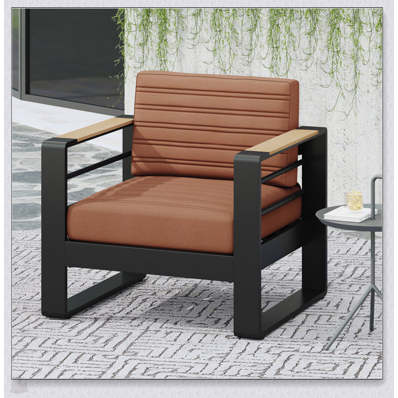 Fauteuil club d'extérieur avec structure résistante à la rouille et siège confortable Giovanna pour la détente, Brun