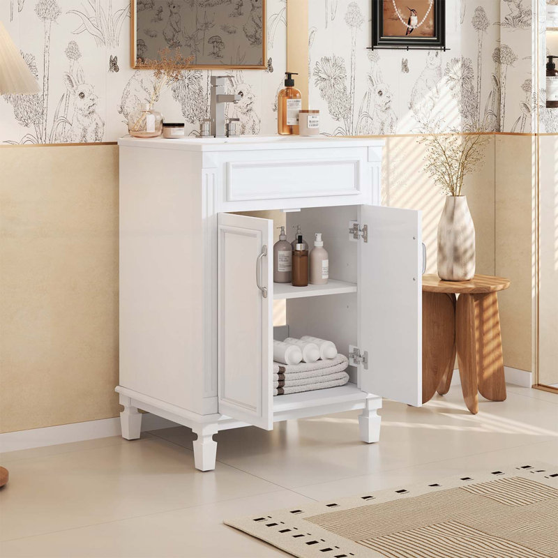 Meuble-lavabo moderne 24 po avec lavabo supérieur, Blanc