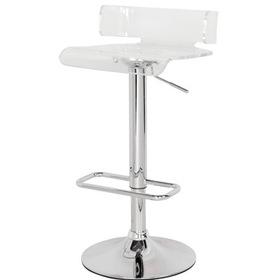 Tabouret réglable contemporain avec placage et plateau en acrylique 16,03 po de profondeur