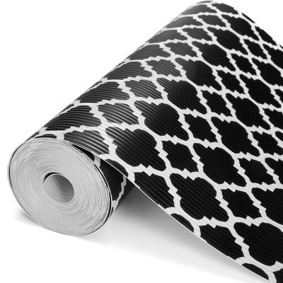 Shelf Liners For Kitchen Cabinets 17.5” X 30 Ft, Non Slip Drawer Liner, Waterproof Cabinet Liner For Wire/Pantry/Closet/Dresser-Non Adhesive, Heavy Duty, Quatrefoil, Black&White