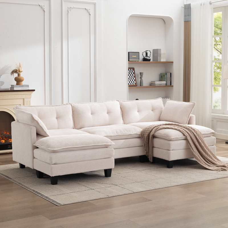 112" Oversized U-Shaped Cloud Modular Sofa with 2 Ottomans, Beige