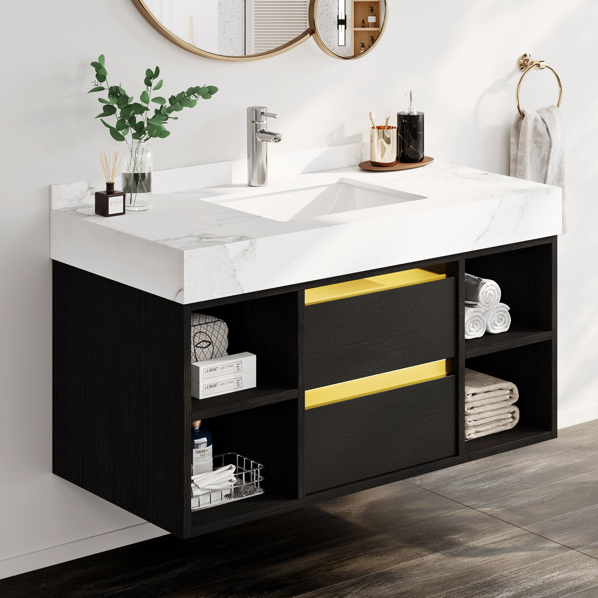 Wade Logan® Wellesley 40" Wall-Mounted Single Bathroom Vanity Set with Stone Top & Reviews ...