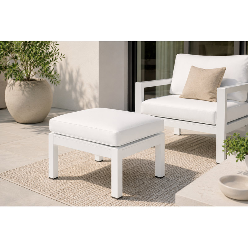 Repose-pieds d'extérieur avec coussin Karen, Blanc, Blanc