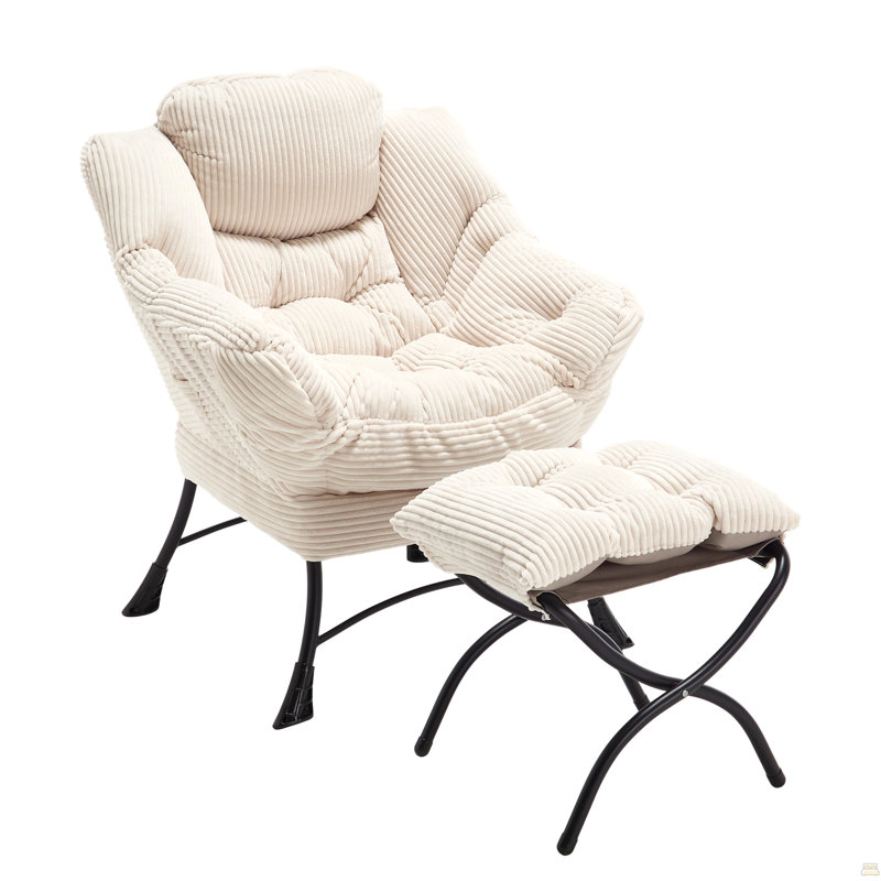 Lazy Chair With Ottoman, White