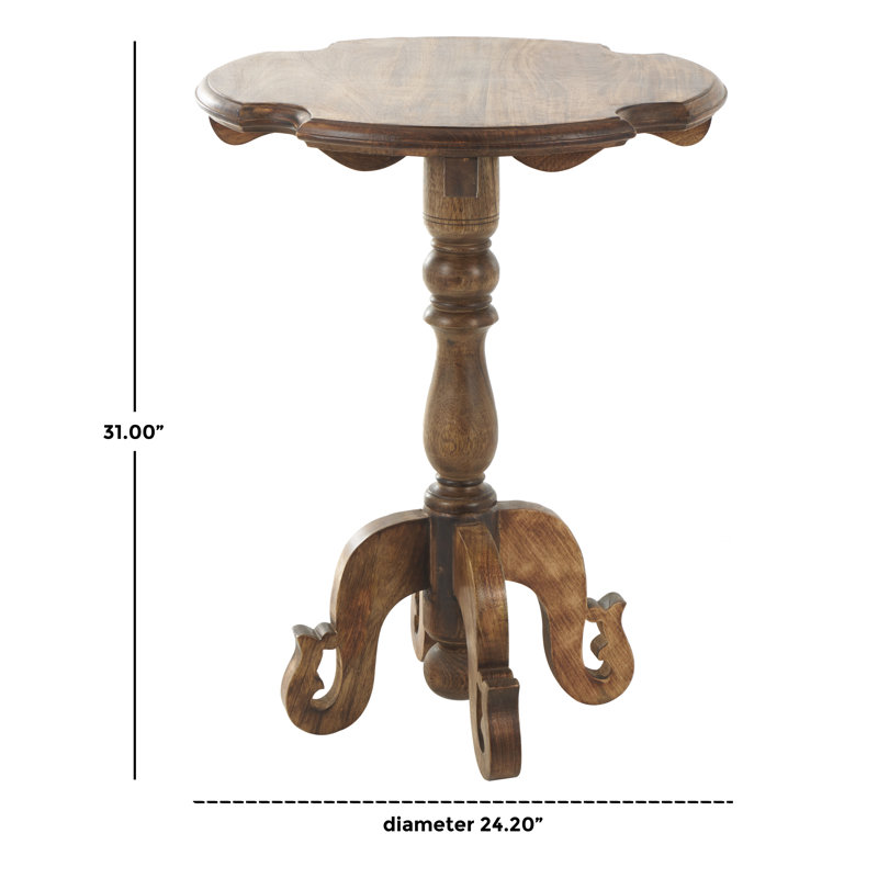Cole And Grey Mango Wood Turned Accent Table With Scrolled Legs And Cutout Tabletop