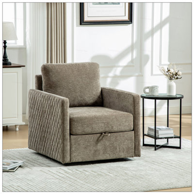 Upholstered  Swivel Armchair with Hidden Storage, Comfy Diamond-Shape Tufted Armrests, Ideal for Living Room and Bedroom