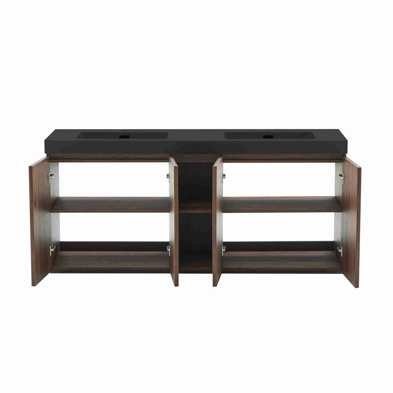 Meuble-lavabo moderne, Walnut Brown, Noir