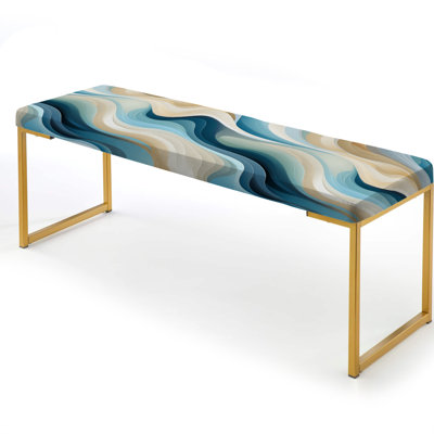 Coastal Harmony - Abstract Upholstered Gold Bench