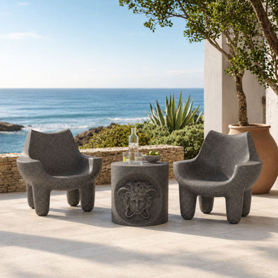 Table d'appoint d'extérieur gris foncé texturée Terrazzo 2 pièces