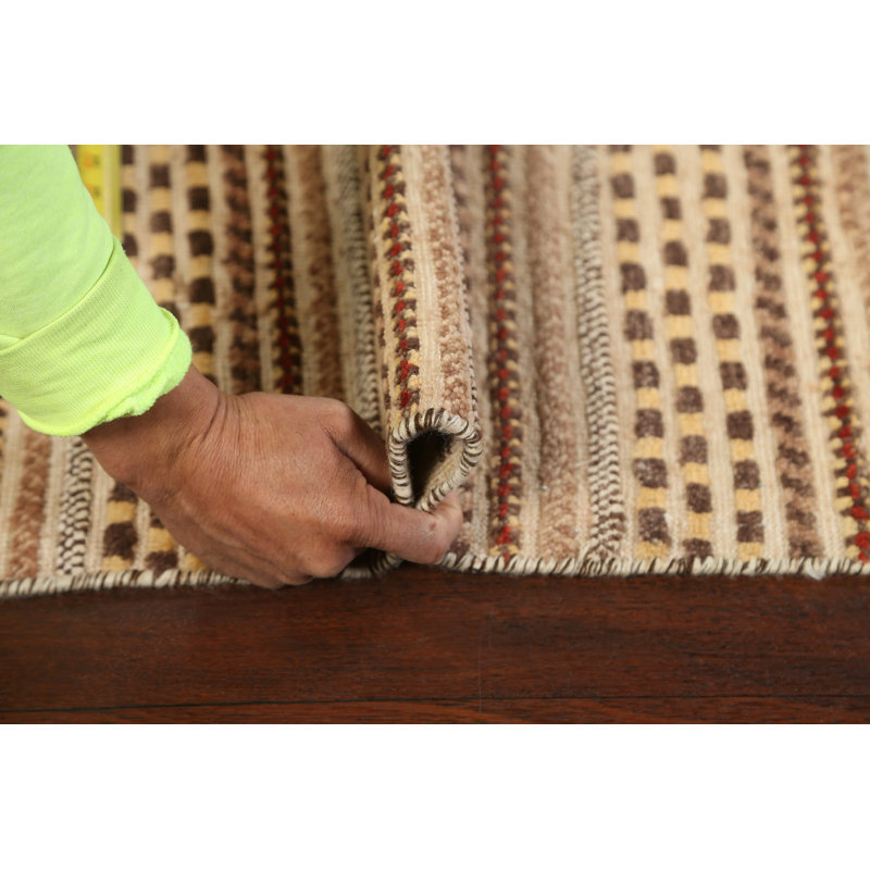 Tapis beige noué à la main de conception unique 2 pi 10 po x 3 pi 11 po
