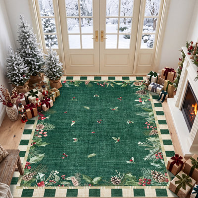 Tapis de Noël lavable gris anthracite lavable tapis de fêtes pour salon, entrée, couloir sous un arbre