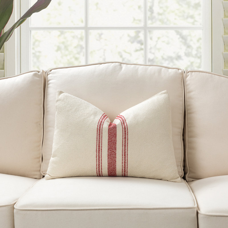 Housse et insert de coussin rectangulaire en mélange de coton Leib, Blanc /Rouge, Polyester/ Bourre en polyester