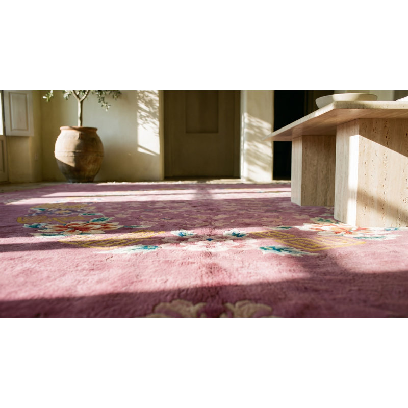 Coral Antique Rectangle Chinese - Art Deco Wool 1920s Room Size Knotted Rug