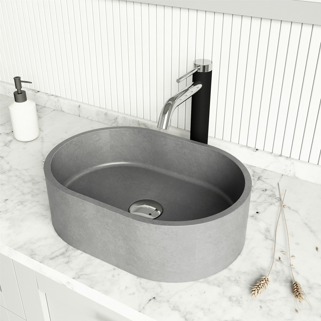 Giralda Gothic 16" L x 11" W x 5" H Gray Handmade Oval Vessel Bathroom Sink VIGO