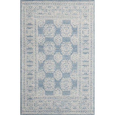 Hardanger Oriental Hand Tufted Wool Area Rug in Denim/White