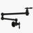 Matte black wall-mounted cooktop faucet with solid brass double-shut-off valves, a 23-inch extended folding swivel arm, and high-flow capacity—ideal for large soup pots, pasta, soups, and seafood stews.