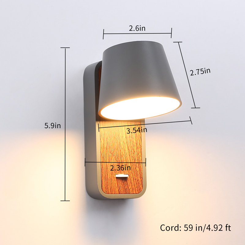 Dillman Aluminum LED Plug-in Armed Sconce, Matte Grey