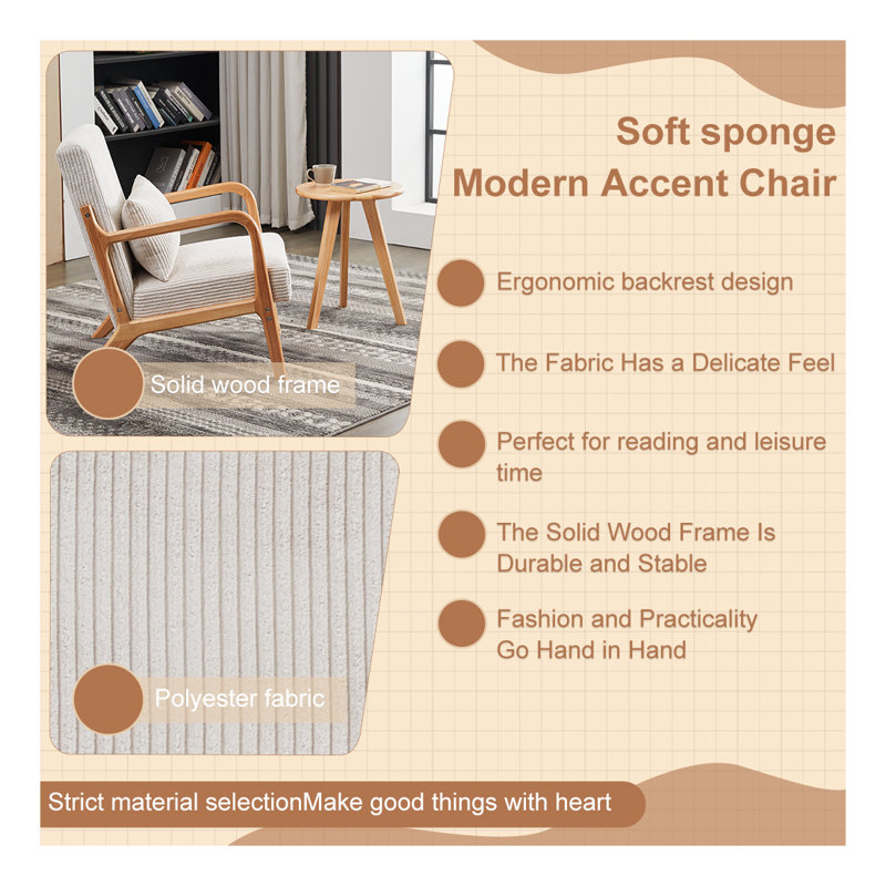 Ensemble de chaise d'appoint et de table basse Mid-Century Modern, Beige / bois naturel
