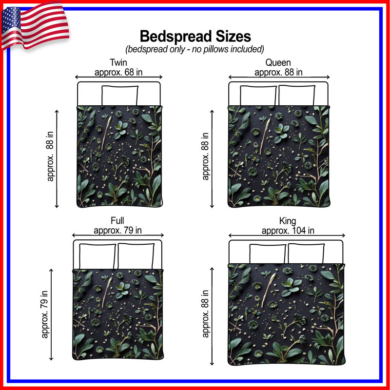 Green Leaves Pattern Quilted Bedspread All Sizes, King
