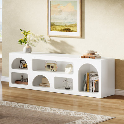 63" TV Stand for 60/65/70-Inch TV, Modern Entertainment Center with 6 Open Storage Shelves, Wood Television Console for Living Room, Bedroom & Family Room, White