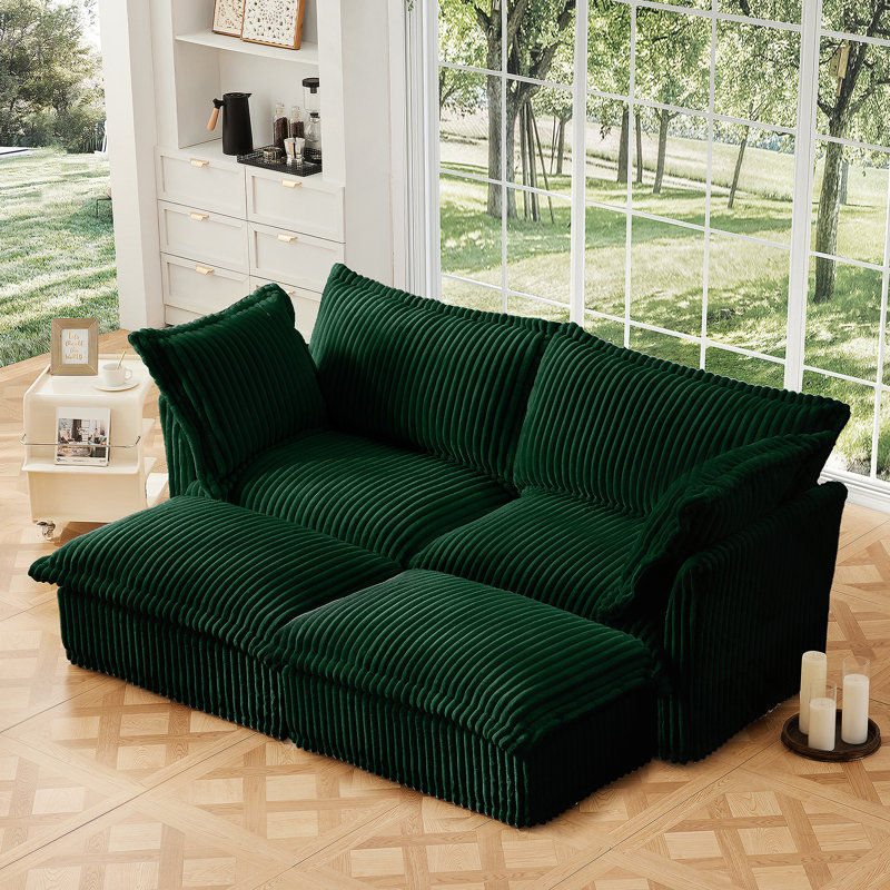 Canapé-lit surdimensionné polyvalent avec combos repose-pieds pour le confort de la maison, Vert