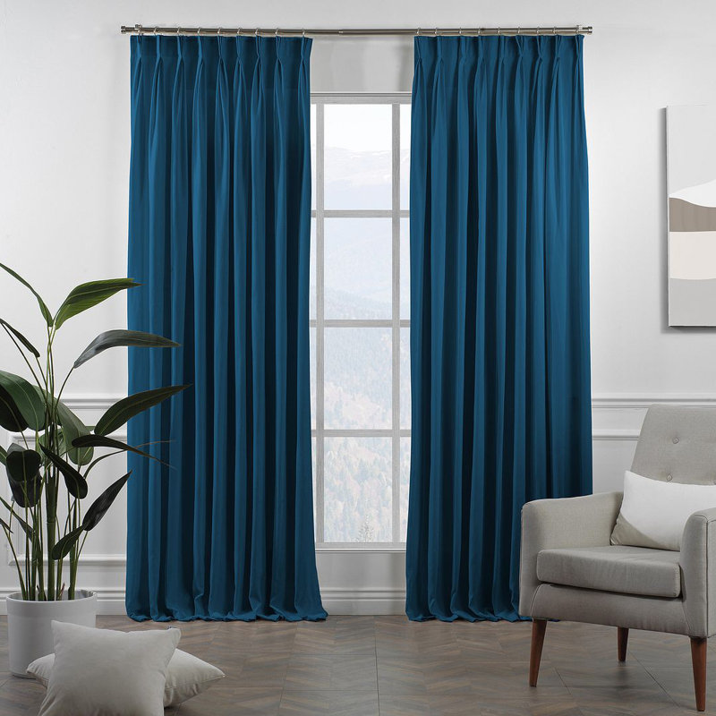 Panneau de rideau simple décoratif à double pincement très long et très large, Marine, L 26 po x L 216 po