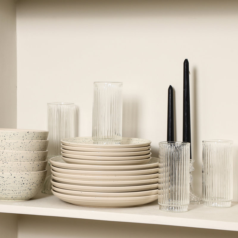 Stone Lain Dua 32-Piece Dinnerware Set Stoneware, Borosilicate Glass, White