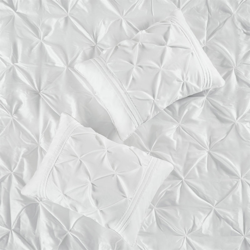 Ensemble d'édredon touffeté plissé 7 pièces 100% polyester 7 pièces, Édredon double et 6 pièces supplémentaires, White