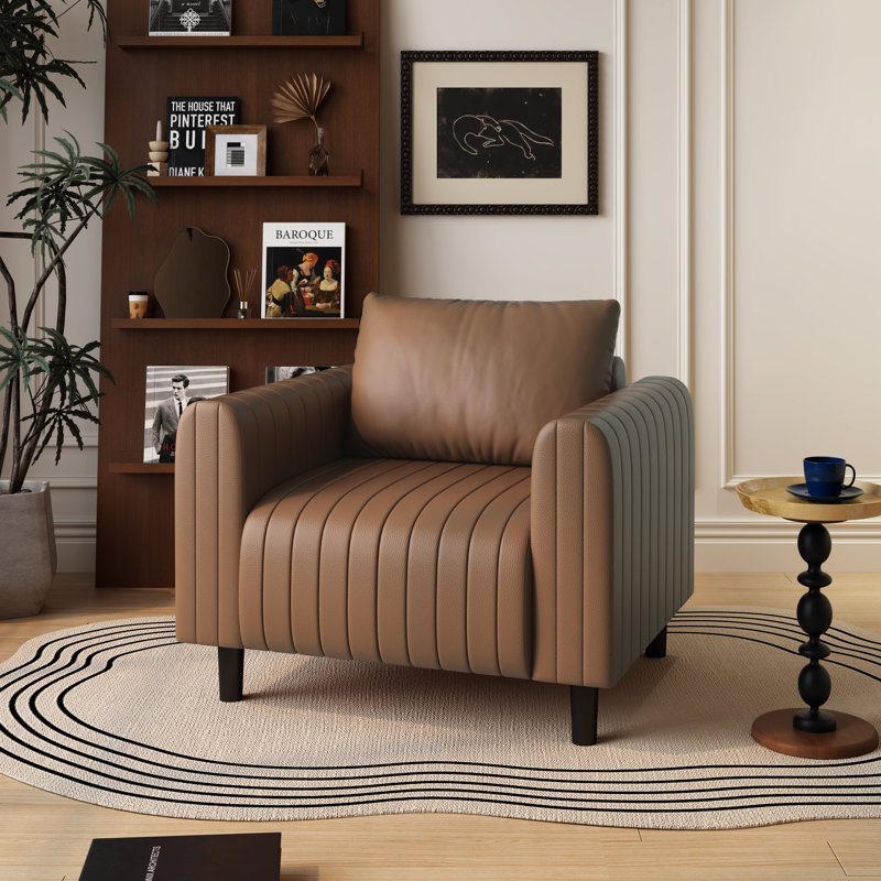 Delana 37.8" Wide Faux Leather Armchair, Brown