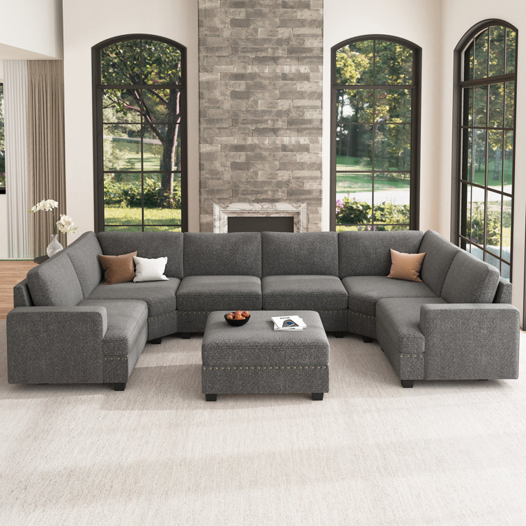 Anureet Oversized U Shaped Modular Corner Sectional Sofa With Storage Ottoman