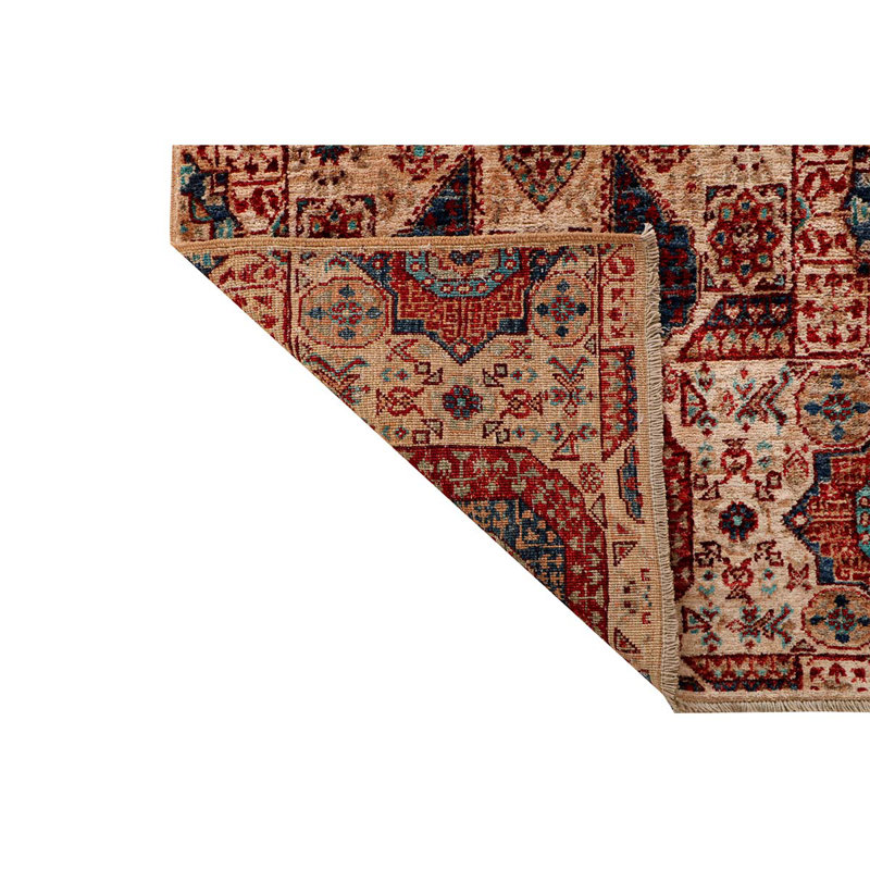 Tapis de couloir unique en laine noué à la main bleu marine / ivoire / rouge 2 pi 6 po x 17 pi 9 po