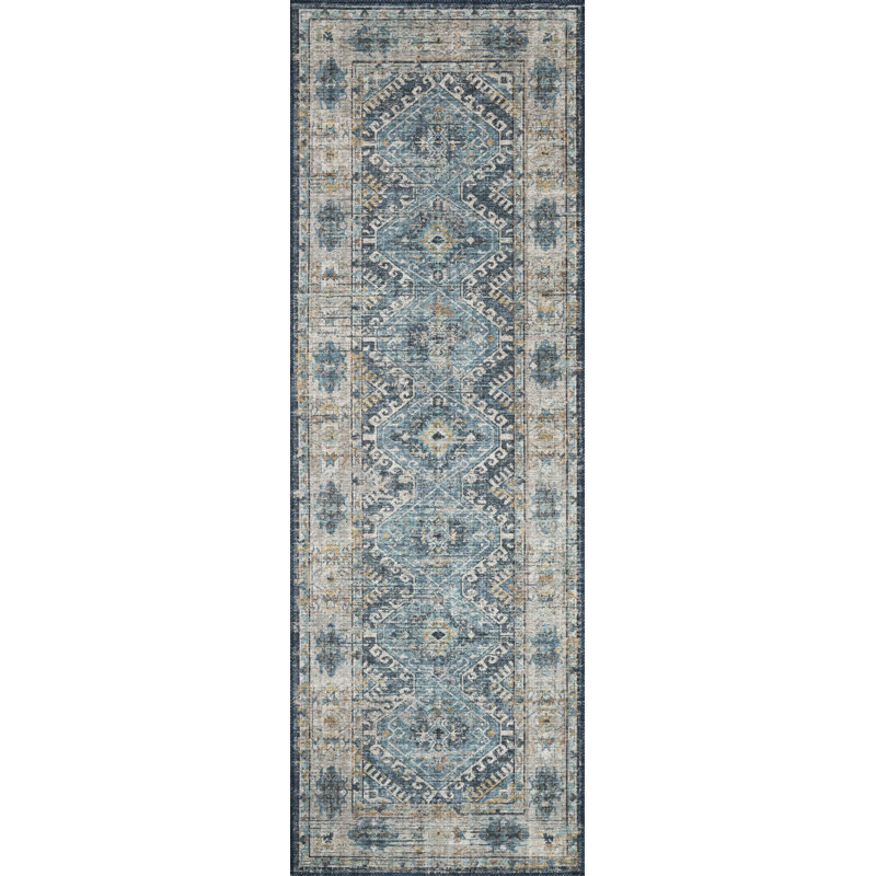 Tapis oriental gris / denim Gelo, Tapis de couloir 2 pi 6 po x 10 pi