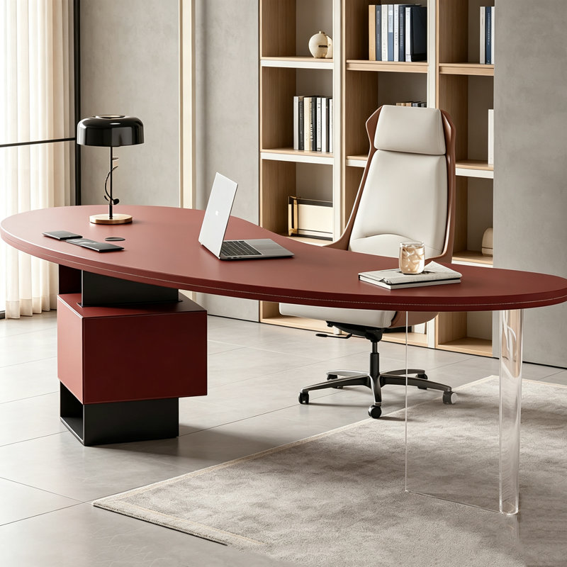 Bureau moderne de luxe aux formes irrégulières, 29.53" H x 78.74" W x 30.31" D