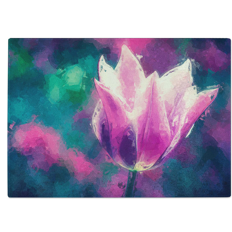 Tempered Glass Tulip Flower Chopping Board, 28.5 cm W x 20 cm L