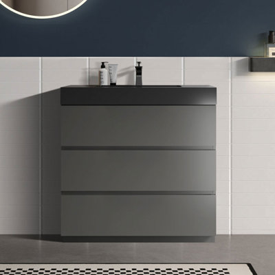 Meuble-lavabo autoportant simple de 36 po avec trop-plein Deandrick pré-assemblé Deandrick