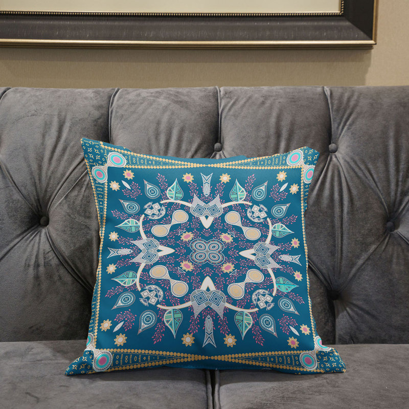 Housse et insert de coussin carré en polyester intérieur / extérieur, Bleu / Rose / Jaune, 18 po x 18 po