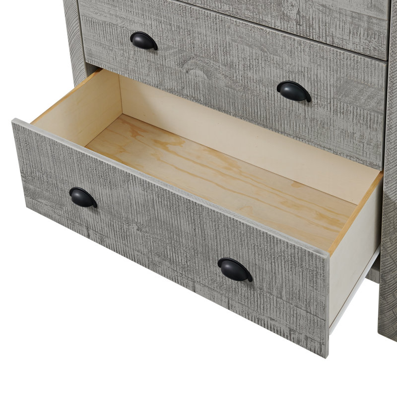 Commode rectangulaire de style bohémien de style industriel de style bohémien 36 po avec 5 tiroirs Arden, gris