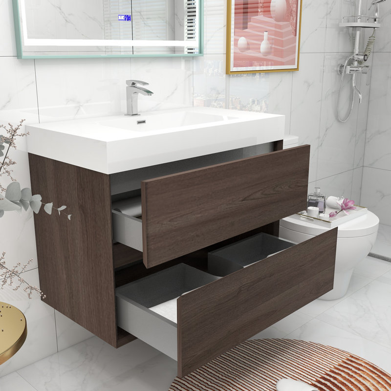 35.4'' Single Bathroom Vanity with Acrylic Top, Red Oak