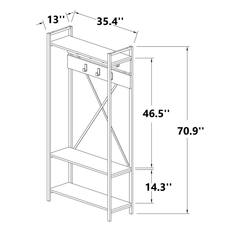 Arbre d'entrée Sureya de 35,43 po de largeur avec rangement pour chaussures, Marron clair