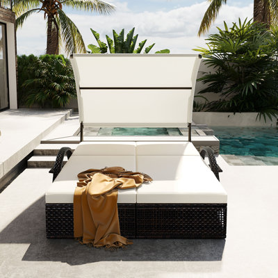 Double chaise longue de patio avec dossier réglable et accoudoirs