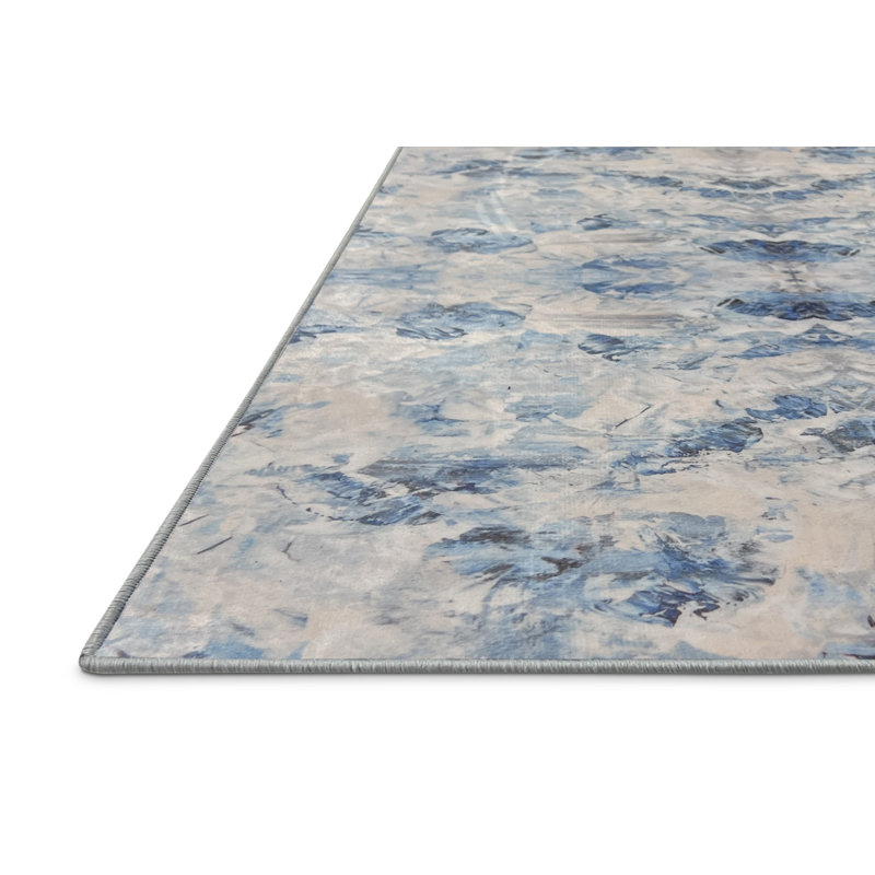 Tapis bleu en polyester tissé à la machine, Rectangle 2 pi x 3 pi