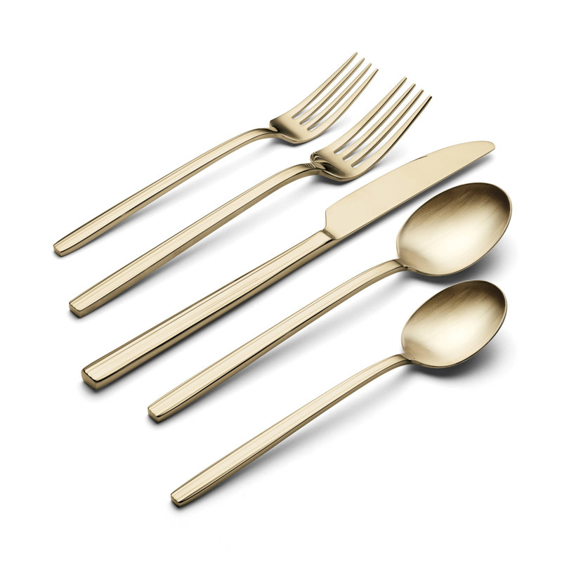 Oneida Dean Satin Champagne 20 Piece Flatware Set, Gold