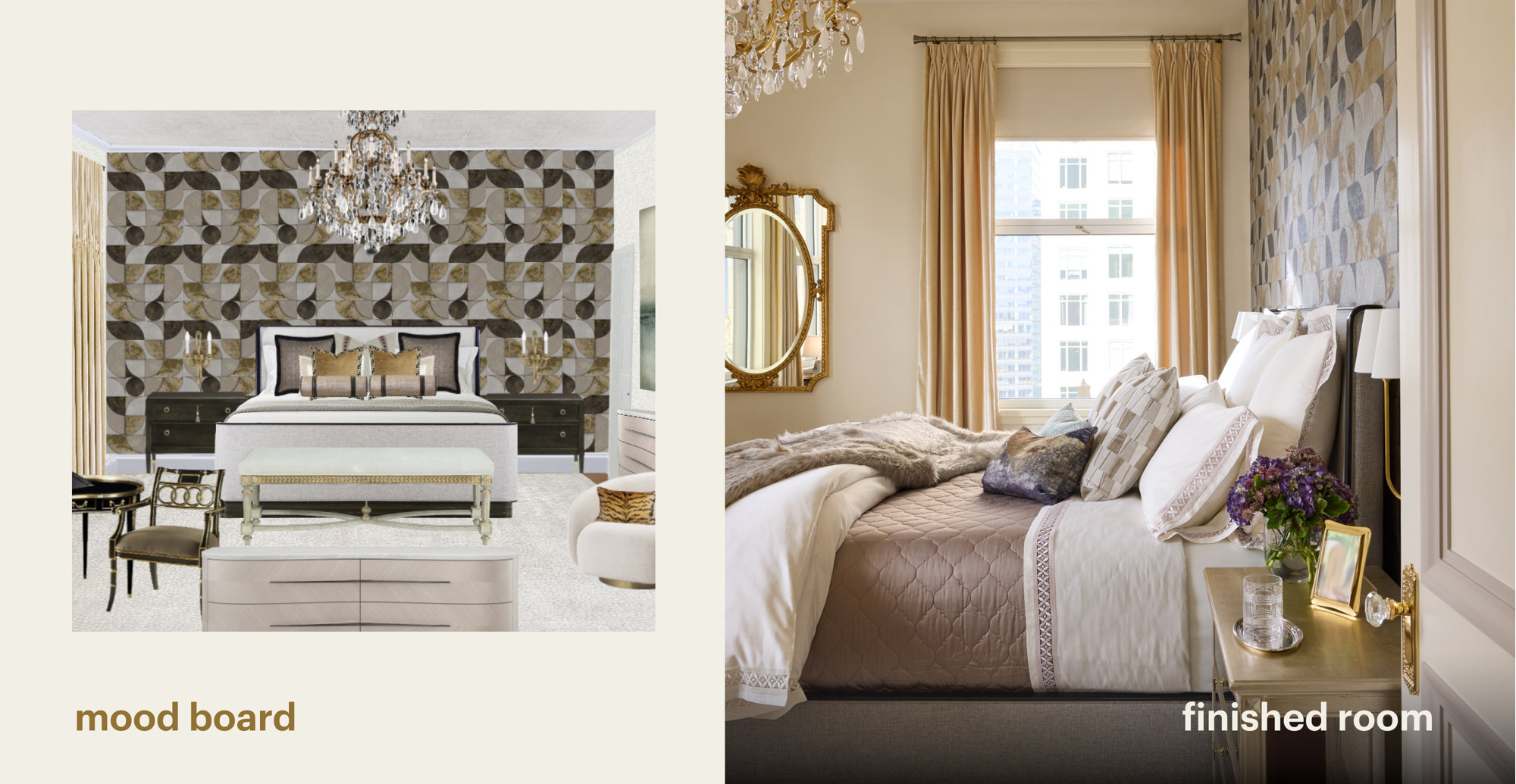 Mood board and finished room.