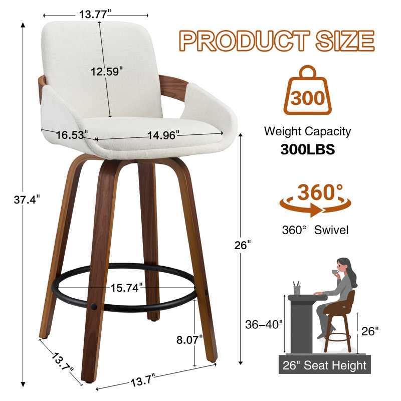 Swivel Bar & Counter Stool, White, 2