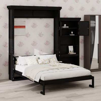 Lit escamotable avec tablettes de rangement et décoration élégante à persiennes
