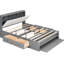 Grand lit avec plateforme en bois gris, rangement pour tête de lit, 4 tiroirs et support à chaussures-11360620