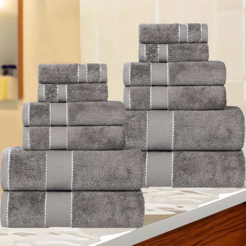 Ensemble de serviettes 12 pièces en coton égyptien Giza, Gris anthracite