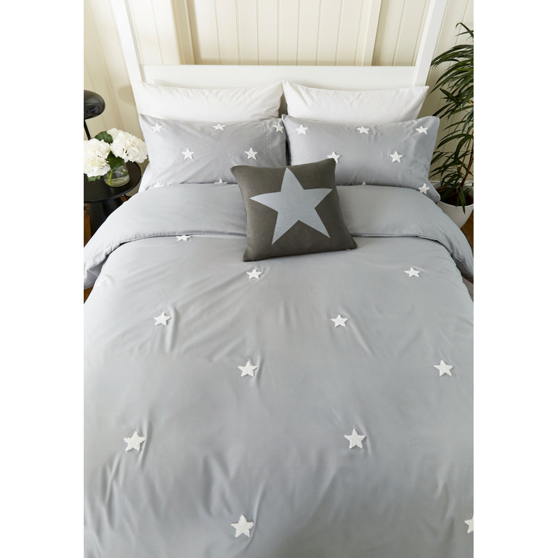 Tufted Star Duvet Cover Set, Single Duvet Cover + 1 Pillowcase, Grey