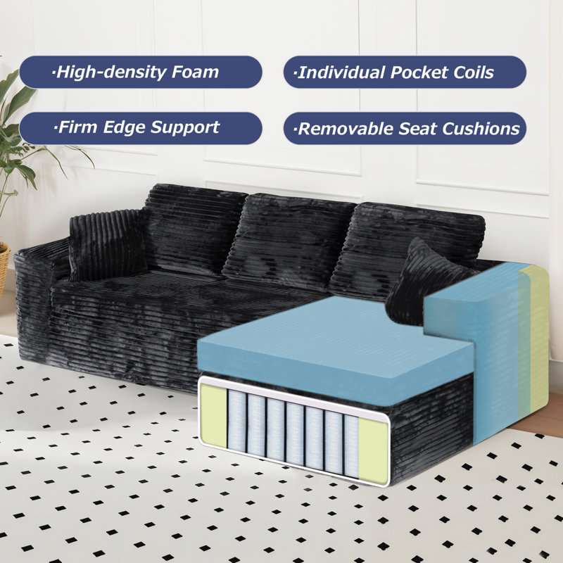 108'' Modular Cloud Sectional Sofa with Modern Style, 2 Pieces Free Combination For Living Room Bedroom(Right Hand Facing, Black)