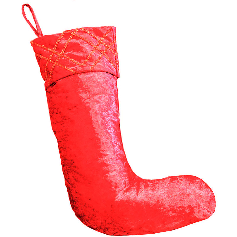 Chaussette de Noël en velours de Noël brodé, Rouge